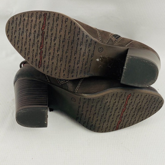 Womens 37 US 6.5-7 Tamaris Ankle Boot Dark Brown Leather Side Zip Slouch‎ Lined - Picture 7 of 10